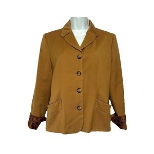Harve Benard Wool Blazer Jacket Velvet Flip Cuff Womens Size 8 Camel Brown READ